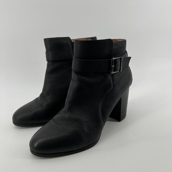 Vionic Women 10 Alison Ankle Bootie Black Leather Block Heel Side Zip Orthotic‎ - Picture 1 of 10
